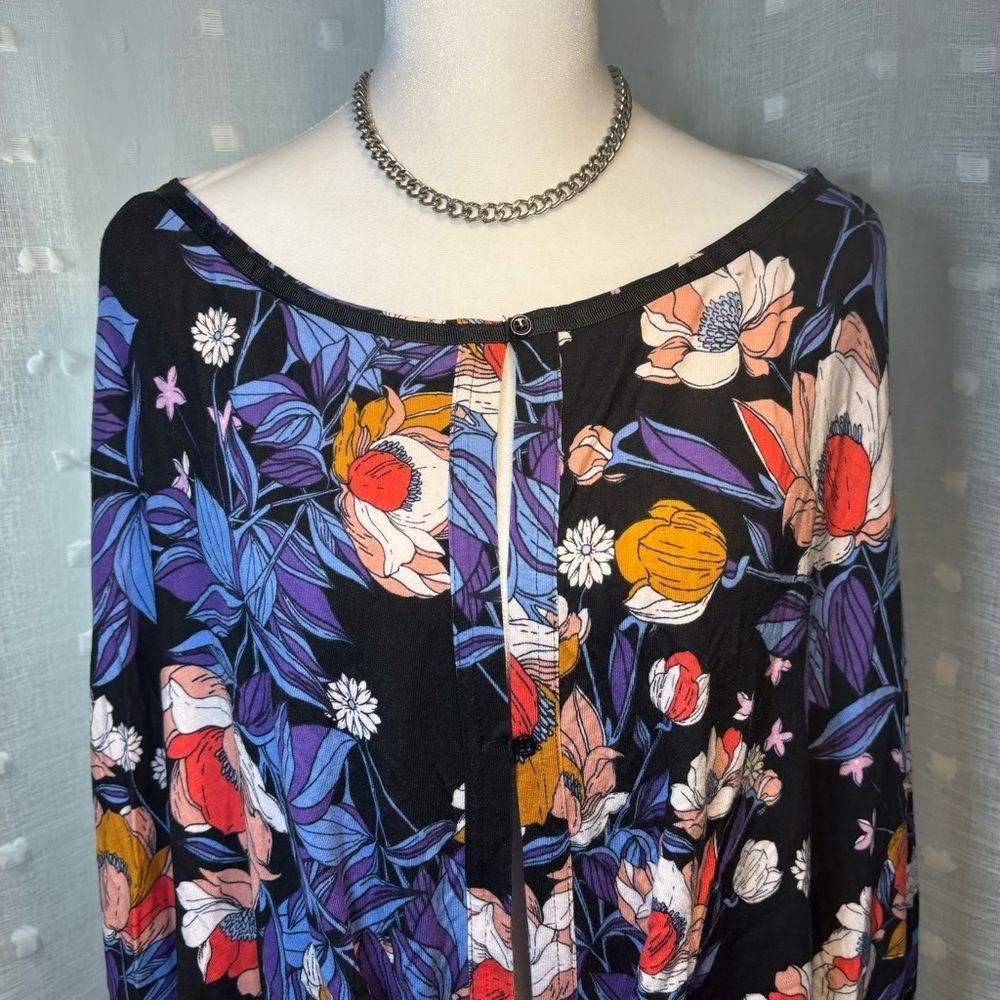 Free People Black Floral Blouse with Purple, Red & Orange Accents - Picture 2 of 13